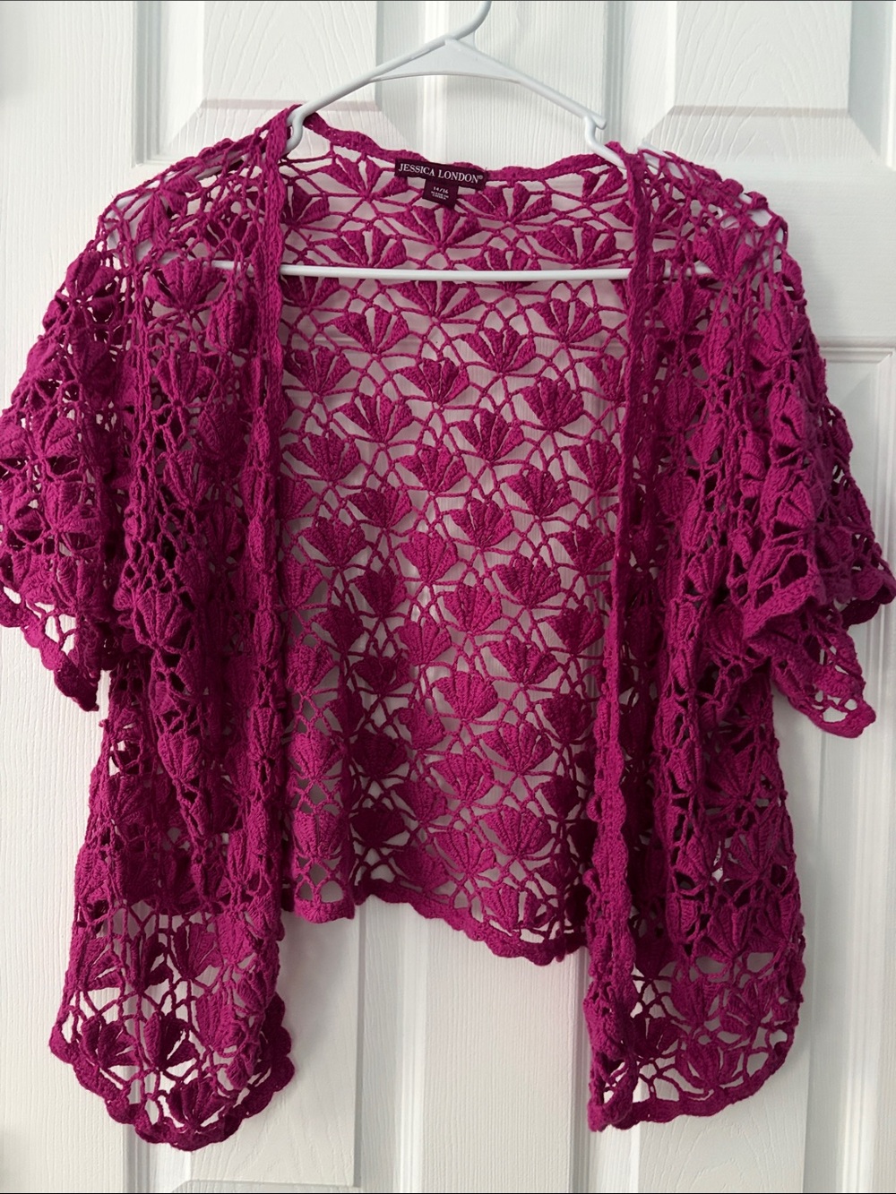 Jessica London Openwork Crochet Shrug - Fuchsia